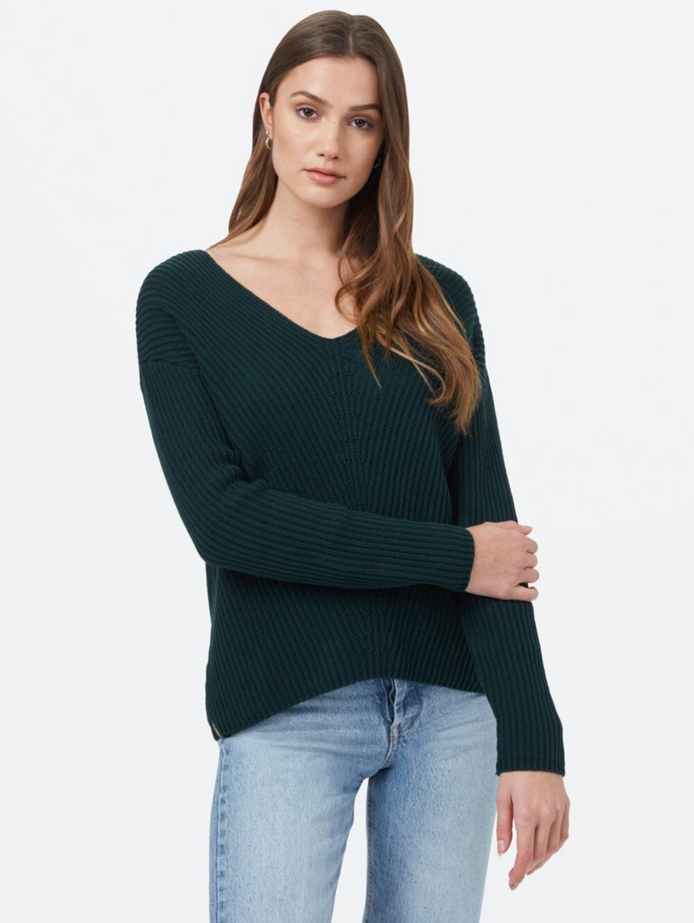 tentree Highline Organic Cotton V-Neck Sweater Dark Forest Green Large